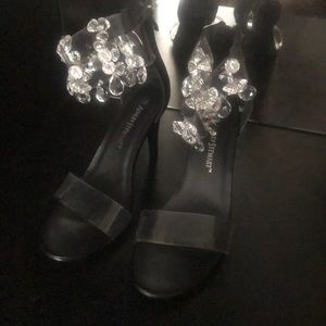 Ashley Stewart plexi heels with clear beads